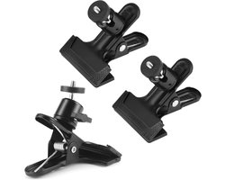 3 stuks camera flitshouderset - klem met kogelkop - statiefklem 360 graden - camera klem clips - metalen klemhouder met 1/4 inch schroef - zwart - accessoires voor fotografie