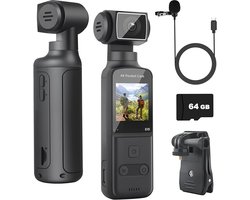 4K Bodycam / Vlogcamera – 270° Draaibare Lens – Met Externe Microfoon & 64GB – Compacte Action Cam voor Reizen & Sport