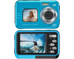 4K Onderwatercamera - 48 MP Autofocus Waterbestendige Digitale Camera met Dubbel Scherm, 3,5 Meter Waterdichte Actiecamera met 32 ​​GB Kaart voor Snorkelen, Zwemmen - blauw