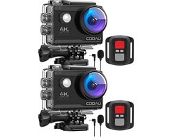 Action Camera 4K - 20MP / 30FPS / WiFi / 40M Waterdicht - Actiecamera - Onderwatercamera - Externe Microfoon - Inclusief Accessoires - Gratis App - Onderwatercamera - Beeldstabilisatie EIS - Lader - Afstandsbediening - 2 Stuks