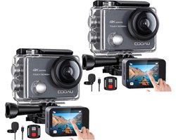 Action Camera 4K 20MP - Vlog Camera - Ultra 4K met 60 FPS - 20M Waterdicht / WiFi - Inclusief Accessoires - Actiecamera - Onderwater Camera - Afstandbediening - Externe microfoon - 2 Stuks