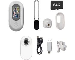 Action camera's - Bodycam - Recorder - Mini-actiecamera - Gebruikte camera - Duimcamera - 1080p PSP-camera - 360° draaibaar - Magnetische camera - USB-oplaadbaar - Inclusief Accessoires en 64 GB Micro SD - Wit