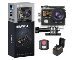 AKASO Brave 4 Action Camera 4K – Waterdichte 30 m – Beeldstabilisatie – Zoom & Timelapse – Afstandsbediening – Onderwatercamera met Accessoireset