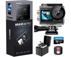 AKASO Brave 4 Pro - Action Camera 4K - Waterdicht - Dubbel Touchscreen - 128 GB - Grijs