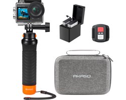 AKASO Brave 4 Pro Action Camera 4K – WiFi – 40 m Waterdicht – Dubbel Touchscreen – 5× Zoom – Afstandsbediening – Inclusief Accessoires & 2×1350mAh Batterije – Onderwatercamera met Drijvende Handgrip & Tas– Grijs