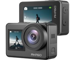 AKASO Brave 7 Action Camera 4K 20MP – Waterdicht 40m Onderwatercamera – Dubbel Touchscreen – Spraakbesturing – Inclusief 2×1350mAh Batterijen & Accessoireset