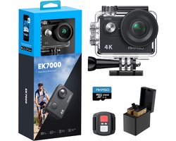 AKASO EK7000 Action Camera 4K – Waterdicht 30m – Afstandsbediening – 4× Zoom – WiFi – Onderwatercamera met 128GB SD-kaart & Accessoireset – Zwart