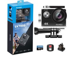 AKASO EK7000 Action Camera 4K – Waterdicht 30m – Afstandsbediening – 4× Zoom – WiFi – Onderwatercamera met 64GB SD-kaart & Accessoireset – Zwart