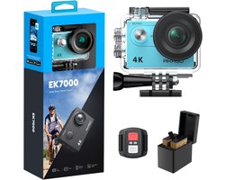 AKASO EK7000 Action Camera 4K – WiFi – Afstandsbediening – Waterdicht 30m – 4× Zoom – Onderwatercamera met Accessoireset – Blauw