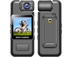 Aurixi® Bodycam -Body cam - Body camera - Voor Helm Of Borst, Fietsen, Motorrijden, Skiën,- Zwart - 13cm x 8cm x 5cm