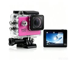 Camera-Action Camera Full HD 1080P - Waterdichte Onderwatercamera 30M - Sportcamera met 140° Groothoeklens en 2.0 Inch IPS Scherm - Motorhelm Camera met 3 Uur Batterijduur - Inclusief Accessoireset-roze