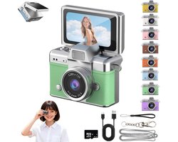 Fotocamera - Compact Camera - Voor Kinderen - Retro-Mini-Digitale-Camera - Sleutelhanger-Camera - 1080P-Full-HD - 0.96-Inch-IPS-Scherm - Inclusief-64GB-Kaart - 6-Filters - Vakantiecadeaus - groente