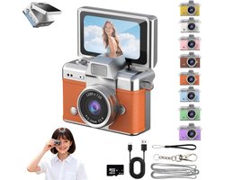 Fotocamera - Compact Camera - Voor Kinderen - Retro-Mini-Digitale-Camera - Sleutelhanger-Camera - 1080P-Full-HD - 0.96-Inch-IPS-Scherm - Inclusief-64GB-Kaart - 6-Filters - Vakantiecadeaus - Oranje