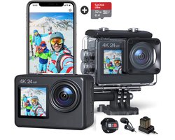 JC's - Action Camera 4K - Vlog camera- Touchscreen - Dual screen - 32GB SD kaart - Dual Batterij Lader - Afstandbediening - Externe microfoon - EIS Stabilisatie - Action Camera's