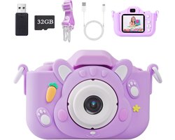Kindercamera - 1080p HD digitale camera - 2,0 inch IPS-scherm - 28 magische fotolijstjes - educatieve spelletjes - stimuleert de creativiteit van jongens en meisjes van 3-10 jaar - konijnenpatroon.