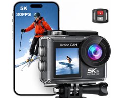 Kraftverdia Action Camera 5K 30FPS 48MP - Touchscreen/ Waterdicht 30m / EIS / WiFi - Inclusief Accessoires - Actiecamera - Onderwatercamera