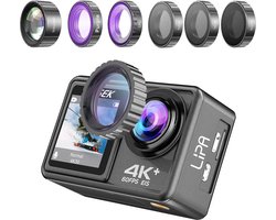 Lipa AT-S81ER 4K action camera IPS Wifi - Onderwatercamera - Vlog camera - Wifi camera - Dashcam - Alternatief GoPro - Sony IMX sensor - 21 accessoires- Met 5 lensfilters- Dual Screen - SD 256 GB - 4K 60 FPS - Beeldstabilisatie - +SD 16 GB en koffer