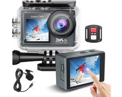 LotaHome - Action Camera 5K Full HD - 60 FPS / Wifi / App - 30 Meter Waterdicht - Actiecamera - Haarfijn Beeld - Beeldstabilisatie - Touchscreen - Selfie Camera - Onderwater Camera - Met Microfoon, Afstandsbediening, 64GB Geheugenkaart - Kerstcadeau