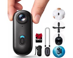 Mini action camera - Body camera - Fiets camera - Ski camera - Thumb camera - Voetbal camera - POV camera - Inclusief 64GB SD kaart & uitgebreide accessoires
