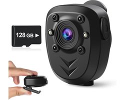 Mini Camera 1080P - 128GB Intern Geheugen - Infrarood Nachtzicht - 6u Opname - Cyclische Opname - 360 graden draaibare klem - Voor Binnen & Buiten - Incl. Oplaadkabel