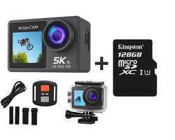 NexZone - Action Camera - Waterdicht 30m - 5K Ultra HD - Incl. 128GB SD Kaart - Actioncam - 60fps - Wifi - Onderwatercamera - Dubbel Scherm - Beelstabilisatie - Incl. Accessoires