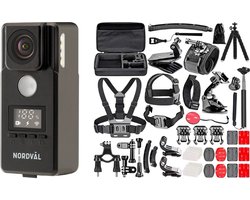 Nordväl BC101F Action Camera – 4K Ultra HD – Tot 10 uur accuduur – Ingebouwde beeldstabilisator – Wifi – Verlichting – Inclusief 50 accessoires – Sportcamera – Actiecamera – Vlogcamera