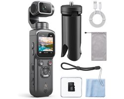 Nuvance Pocket Camera - 4K Ultra HD - Mini Camera - 330° Draaibare Lens - Vlog Camera - 64MP - Touchscreen - Gezichtstracking - Incl 32GB SD-Kaart - Action Camera