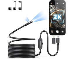 SnelShoppen - 2K Endoscopische Camera met Licht, 2560P QHD Dual Lens Inspectie Camera, 5M Hoes Kabelaansluiting voor iPhone en Android, Ideaal voor HV