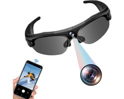 SnelShoppen - Action-Cam Zonnebril met 4K WiFi Camera, Brede Hoek, Gepolariseerde Lenzen, 256GB SD, 100 Minuten Batterij, UV Bescherming, Inclusief Et