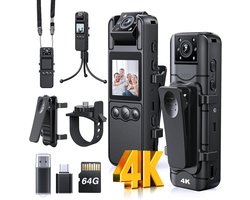 SnelShoppen - BOBLOV HD A26 Body Camera - 4K Bodycam met audio- en video-opname - 64GB Opslag - Draaibare Bodycamera voor Veiligheid, Beveiliging en A