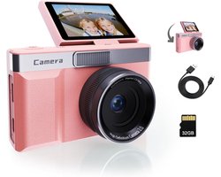 SNJY® Vlog Camera voor Beginners - Videocamera voor Kinderen - Handycam - 1080p - Roze