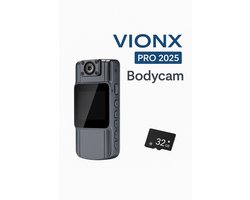 VIONX Pro Bodycam 4K – Inclusief 32GB SD Kaart – Mini Beveiligingscamera met Nachtzicht, Geluid & Rotatie Lens – Draagbare Body Camera – Dashcam & Spycam in één – 2025 Model