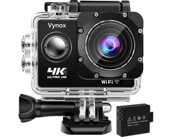 Vynox Action Camera 4K - 16MP / 30FPS / WiFi / 30M Waterdicht - Actiecamera - Onderwatercamera - Inclusief Accessoires - Gratis App