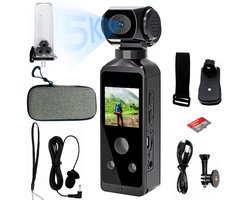 Vynox Pocket Camera 5K - 270° graden draaibare lens / 50MP / 60FPS / WiFi / 64GB Micro SD / 30M waterdicht - Action Camera 5k - Vlogcamera