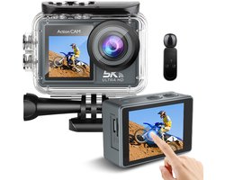 Wazomo - Action camera 5K - Externe Microfoon - afstandsbediening - Sports Camera - Waterdicht - Touch Screen - WIFI en App functie- Inclusief Accessoires - Actiecamera - Onderwatercamera