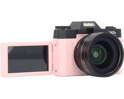 WiFi Digitale Camera 48 MP Autofocus 4K-videocamera 16x Zoomcamera 3 Inch 180 ° Flip-scherm Afneembare Groothoeklens Compacte Camera voor op Reis - Roze .