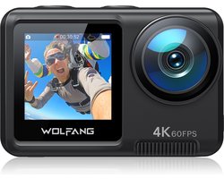 WOLFANG GA420 Action Camera - 4K 60FPS 24MP - WiFi - 3.0 EIS Stabilization - 8X Zoom - Externe Microfoo en Accessoire Kit