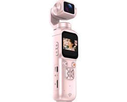Zak 4K actiecamera 75MP | 1-as 330° lens, gezichtsvolging, snelle AF, 1,72" touchscreen, wifi naar telefoon. Draagbare vlogcamera, 2400mAh accu, compact voor reizen & buiten, roze