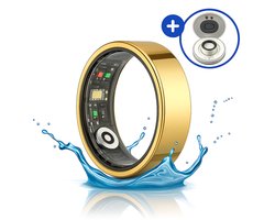 SyncGear Smart Ring - Slimme Ring voor Heren & Dames Met Oplaadcase – Stappenteller - Activity Tracker - SpO2 - Zonder Abonnementskosten - IP68 Waterdicht - Nederlandse App - Maat 13 (Europese Maat 70) - Kleur: Goud