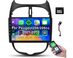 【1+32G】Carplay Android autoradio voor Peugeot 206 206cc Citroen C2 2001-2016, 2 Din autoradio Bluetooth/GPS/WiFi/HiFi/RDS radio/2 USB/SWC, 9 inch touchscreen autoradio + Canbus