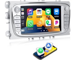 [2+64G] Android 13 autoradio voor Ford Focus mk2 Mondeo Cmax Galaxy Smax Kuga met Carplay/Android Auto/Mirrorlink, 7 inch autoradio met EQ WiFi GPS Bluetooth FM RDS USB (zilver)