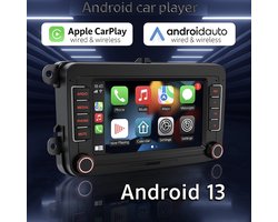 7 inch Android 13 Autoradio voor VW Golf Polo Jetta Caddy - Draadloze Carplay, Bluetooth, GPS, FM Radio