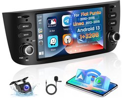 Android Autoradio 2 Din voor Fiat Punto Linea met 6.2 Inch CarPlay, GPS Navigatie en Achteruitrijcamera