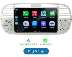 ArFu® Autoradio - Geschikt voor Fiat 500 2007-2015 - Apple Carplay & Android Auto - Android 13 - 7 Inch HD Navigatiesysteem - Wit - 2 jaar garantie - snelle scherm - Achteruitrijcamera & Microfoon