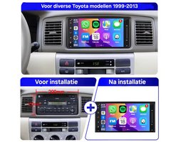Autoradio 2/32GB met Carplay en Android auto | Geschikt voor Toyota Corolla Rav4 Hiace Yaris Hilux Terios Auris verso Verso Previa Camry 1999 - 2013 | Radio scherm met Navigatie | 1999 2000 2001 2002 2003 2004 2005 2006 2007 2008 2009 2010 2011