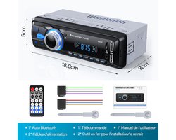 Autoradio Bluetooth Handsfree 5.0, FM-radio Auto Bluetooth, 1 Din Autoradio Geschikt voor 9-12V Auto Ondersteunt 2 USB/AUX/SD/TF/MP3, Ondersteunt iOS/Android