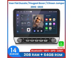 Awesafe 10.1“ Autoradio - Geschikt Voor Fiat Ducato / Peugeot Boxer / Citroen Jumper 2006 t/m 2023 - Apple Carplay & Android Auto (Draadloos) - Android 14.0 - Ram 2GB + Rom 64GB - Radio Scherm - GPS Navigatiesysteem - Bluetooth & Wifi