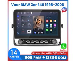 Awesafe 10.1 Inch 6+128GB Autoradio Scherm - Geschikt Voor BMW 3-Serie E46 1998 t/m 2006 - 8 Kern V1PRO Versie - Draadloos Apple Carplay & Android auto - 4G WIFI GPS Navigatie - Ondersteuning invoegen 4G SIM - 1998 1999 2000 2001 2002 2003 2004 2005