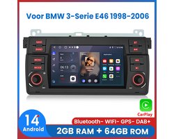 Awesafe 2DIN Autoradio - 7 inch IPS Scherm - Voor BMW 3-Serie E46 1998 t/m 2006 - RAM 2GB + ROM 64GB - Draadloos Apple Carplay & Android Auto - Bluetooth & Wifi - Radio Scherm