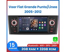 Awesafe 6 Inch Autoradio - Geschikt Voor Fiat Grande Punto/Linea 2005 t/m 2012 - Draadloos Apple CarPlay & Android Auto - 2GB+32GB - Android - Bluetooth & Wifi - GPS Navigatie - Radio Scherm - 2005 2006 2007 2008 2009 2010 2011 2012